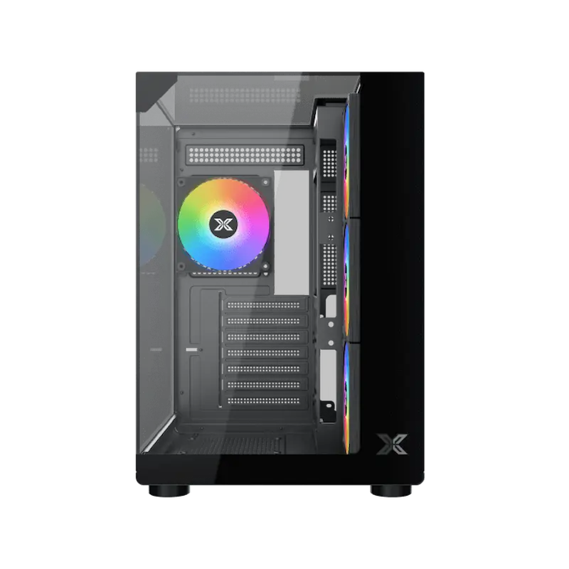  Frontal del chasis Xigmatek Aqua Compact negro con  ventiladores RGB